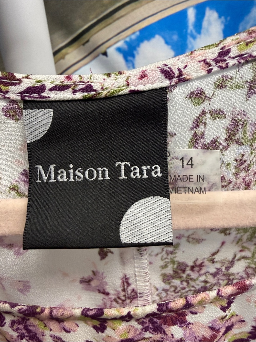Maison Tara Floral Purple Midi Dress with Smocked Waist - Picture 3 of 4